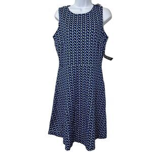 NWT New York & Company Blue And White 100% Cotton Midi Dress Size Large A644